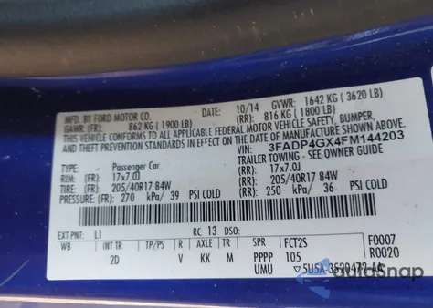 2015 Ford Fiesta St из США, поврежденный, VIN 3FADP4GX4FM144203